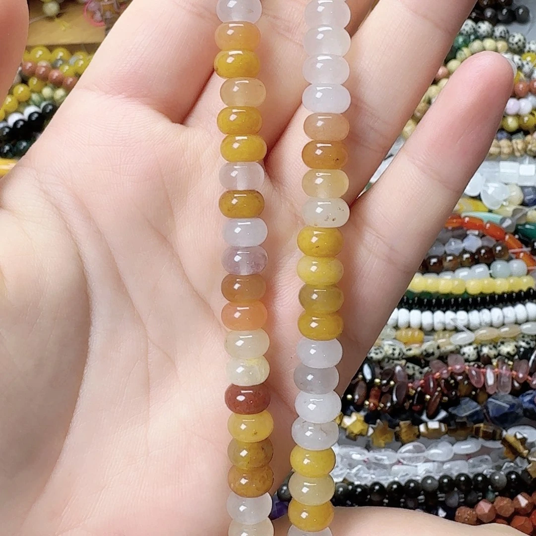 玛瑙/玉髓未镶嵌珠宝半成品卡8金丝玉算盘珠一条