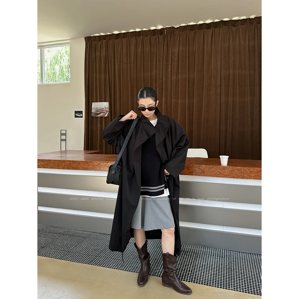 JCCC【黑潮】黑色极简一粒扣长款廓形风衣JE5AAF10
