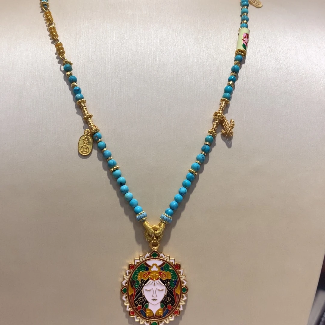 银S925镶嵌绿松石锁骨项链