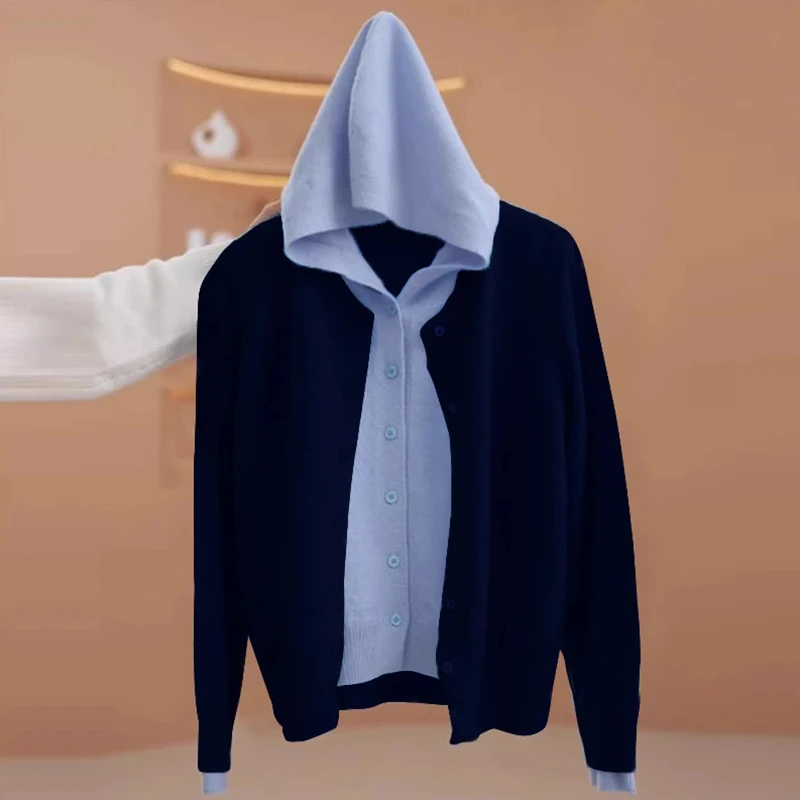 韩系时尚简约假两件针织衫女2025年春秋新款时髦洋气别致百搭上衣