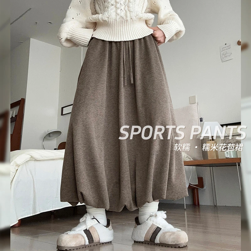 咖色糯米花苞裙女2025秋季新款高腰显瘦a字中长款气质伞裙半身裙