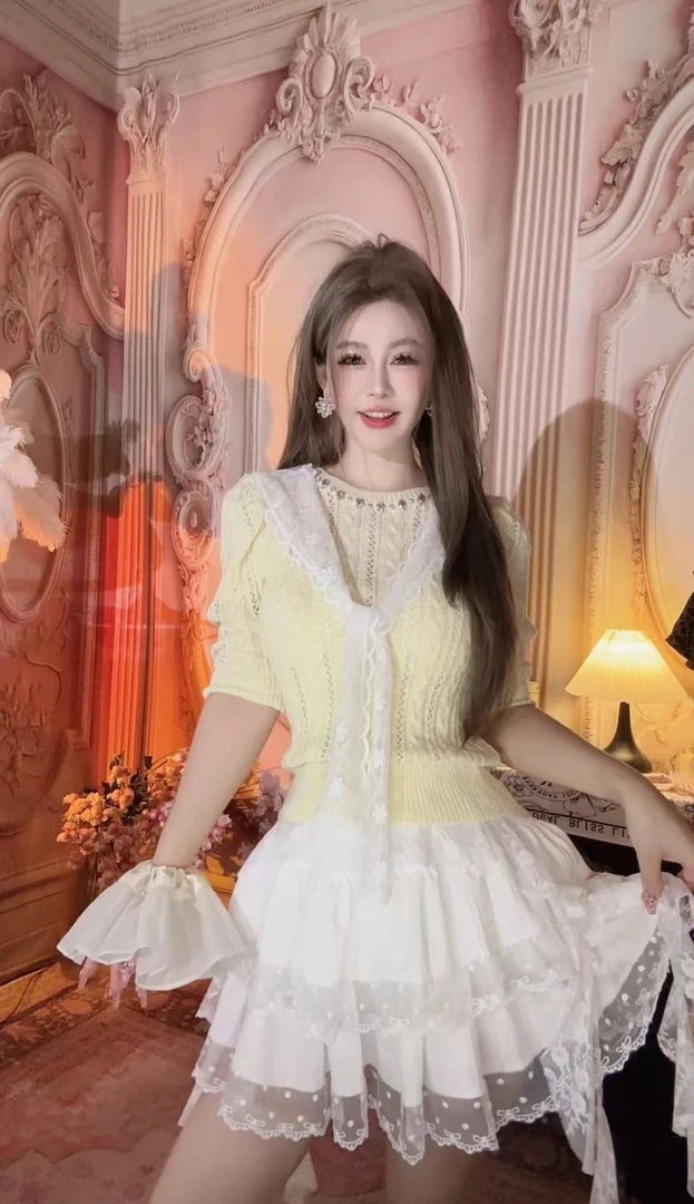 【崔】一束春光 Z0185 早春韩版甜美减龄蕾丝花边针织衫女显瘦百搭