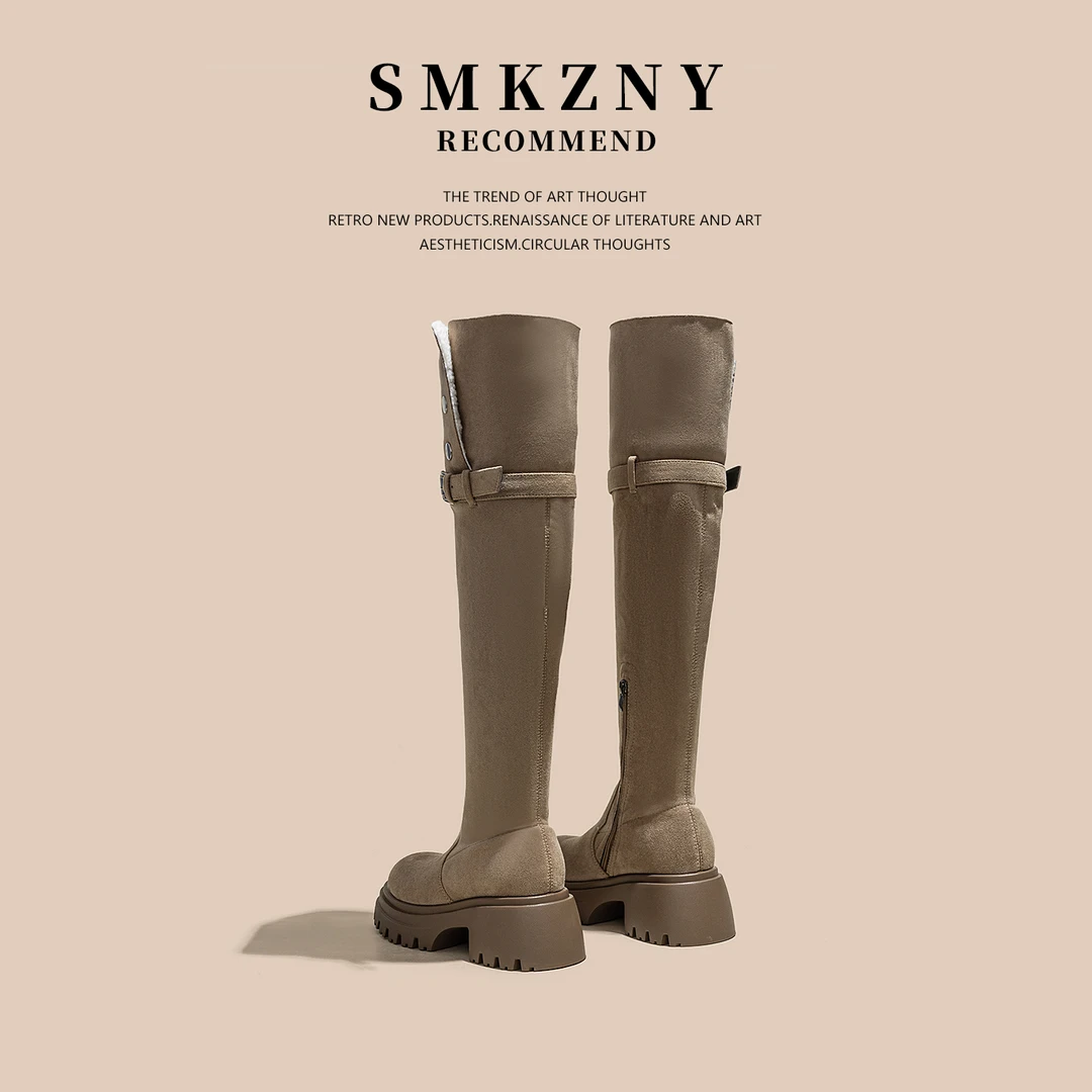 过膝长靴女款2025新款秋季百搭时尚弹力长筒靴增高厚底女靴8683