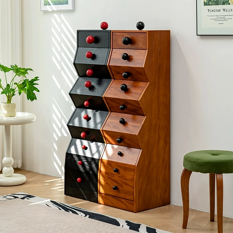 北欧复古中古创意落地异形柜卧收纳柜边柜不规则木柜斗柜客厅家用