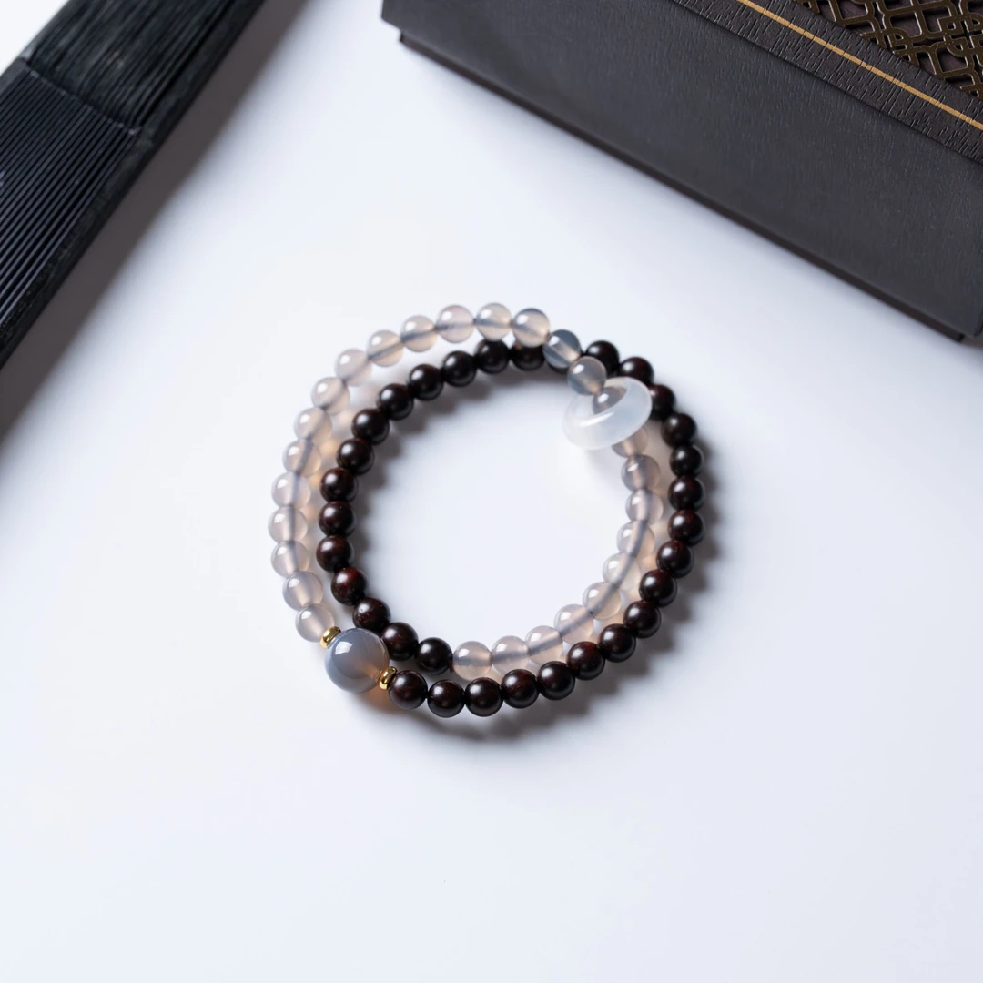 燕祥缘小叶紫檀手串盘玩叠戴新中式檀木佛珠玛瑙手链