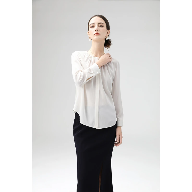 【弹力双乔】双色圆领桑蚕丝女2025年春季新款百搭显瘦套头上衣女装