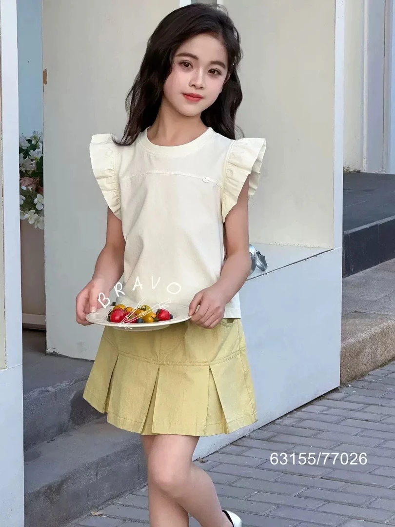 25夏季新品女童荷叶袖T恤 中大童韩版洋气小飞袖休闲时尚短袖3155