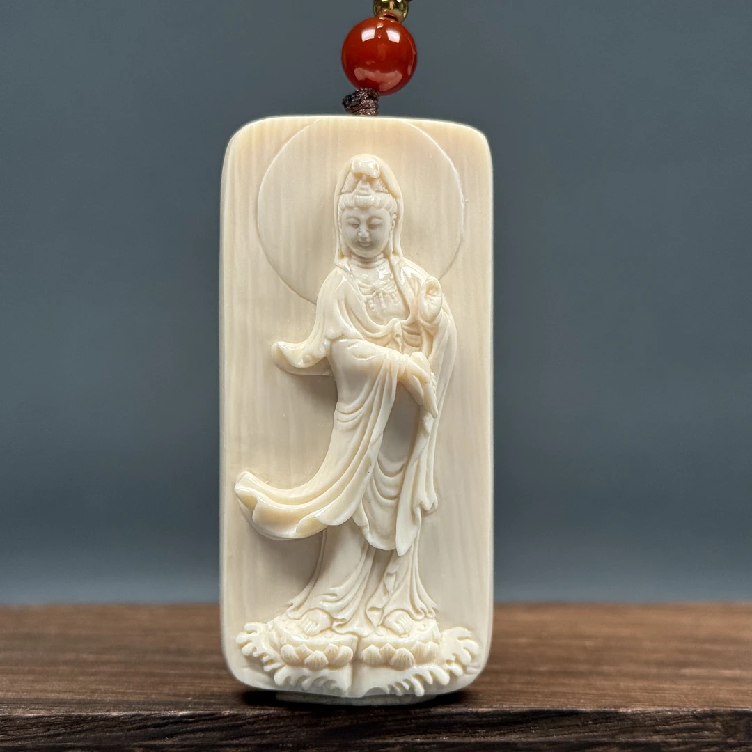 Z11-94天然猛犸牙观音雕刻牌30*60*14 mm 支持鉴定 假一罚四