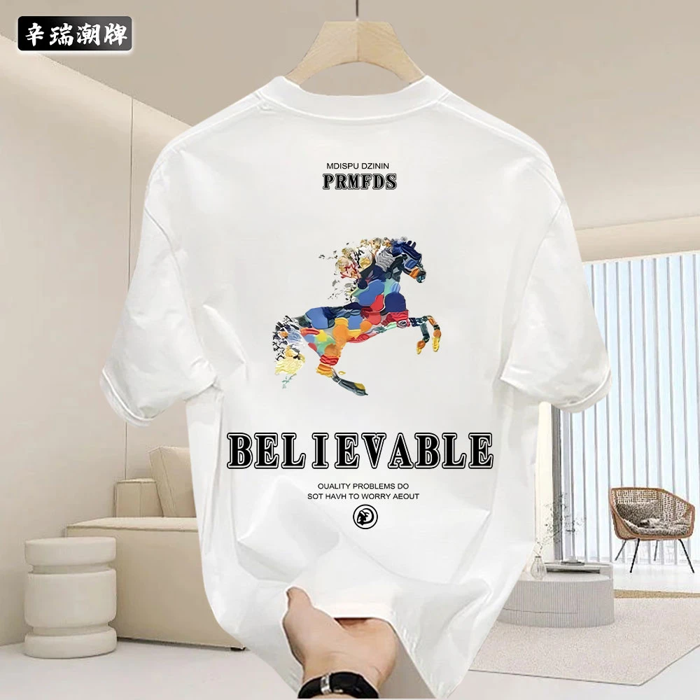 夏季复古港风个性潮流男女款痞帅圆领百搭纯棉短袖宽松休闲上衣