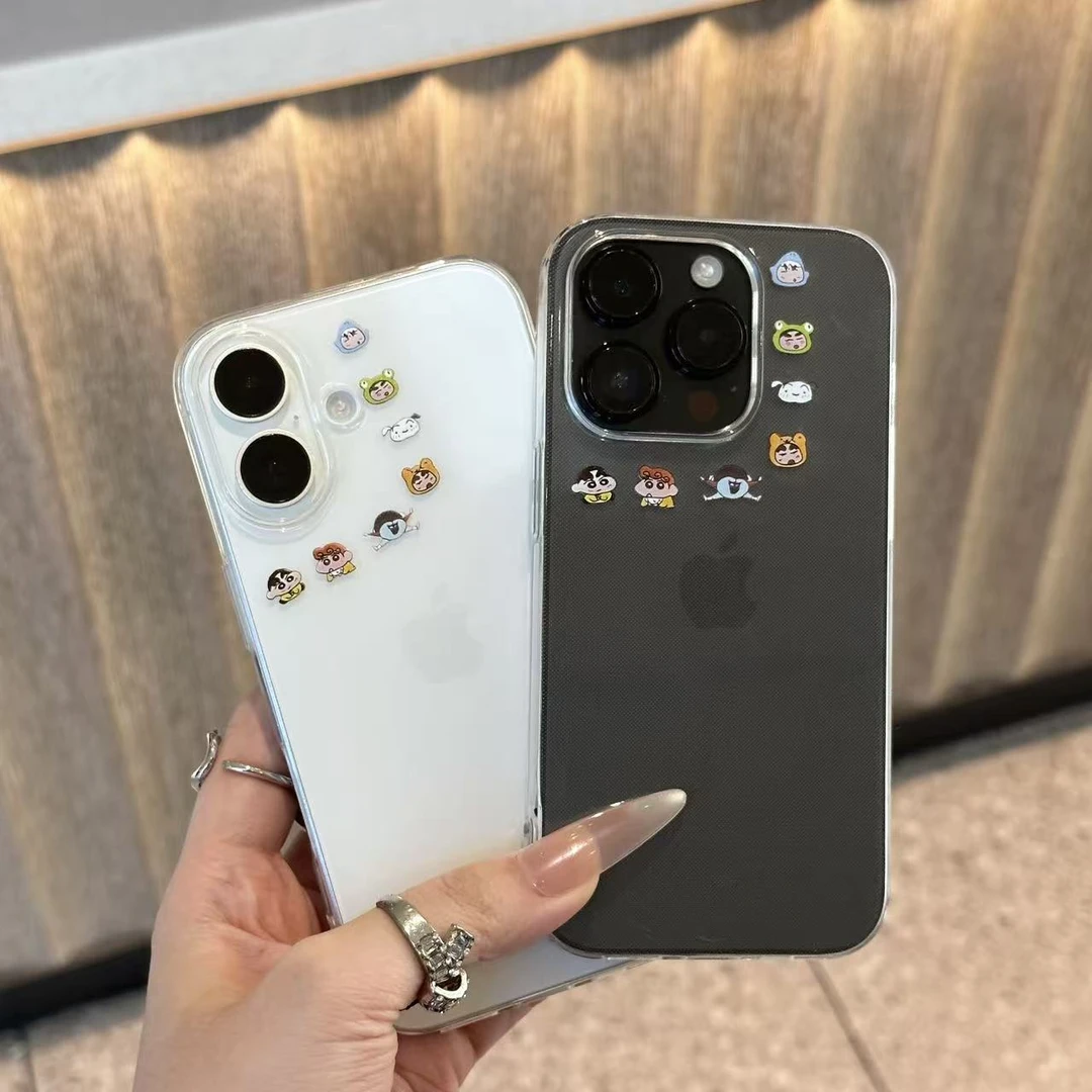 卡通围圈蜡笔小新适用苹果17PROMAX手机壳iPhone15大孔高透16/14