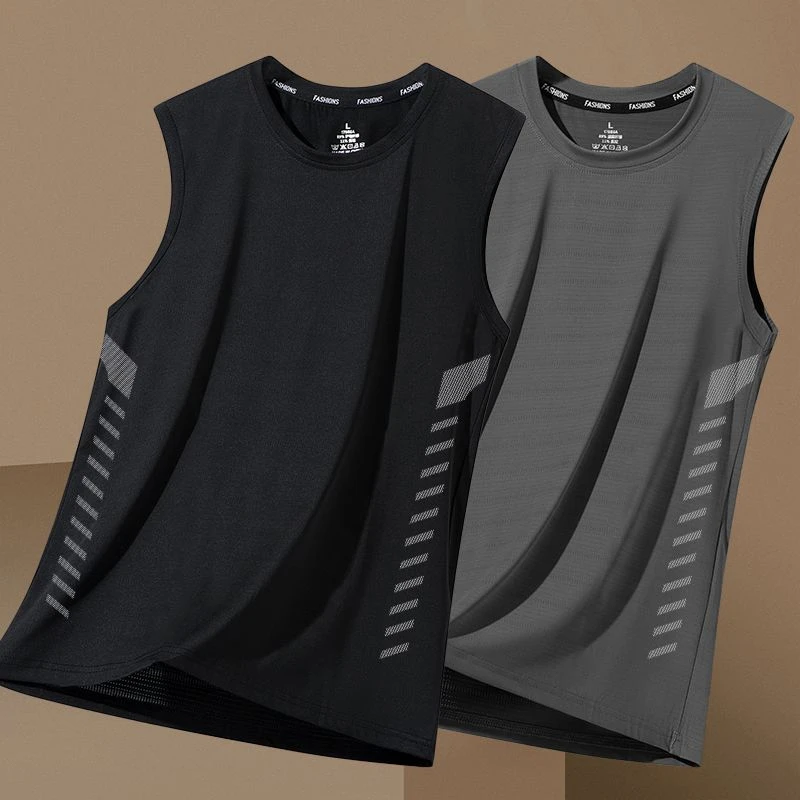 夏季背心男速干无袖T恤冰丝凉感运动上衣宽松跑步短袖训练健身服
