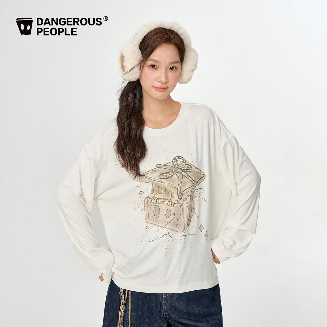 Dangerouspeople薛之谦dsp礼盒小D印花T恤潮牌薄款落肩宽松长袖女
