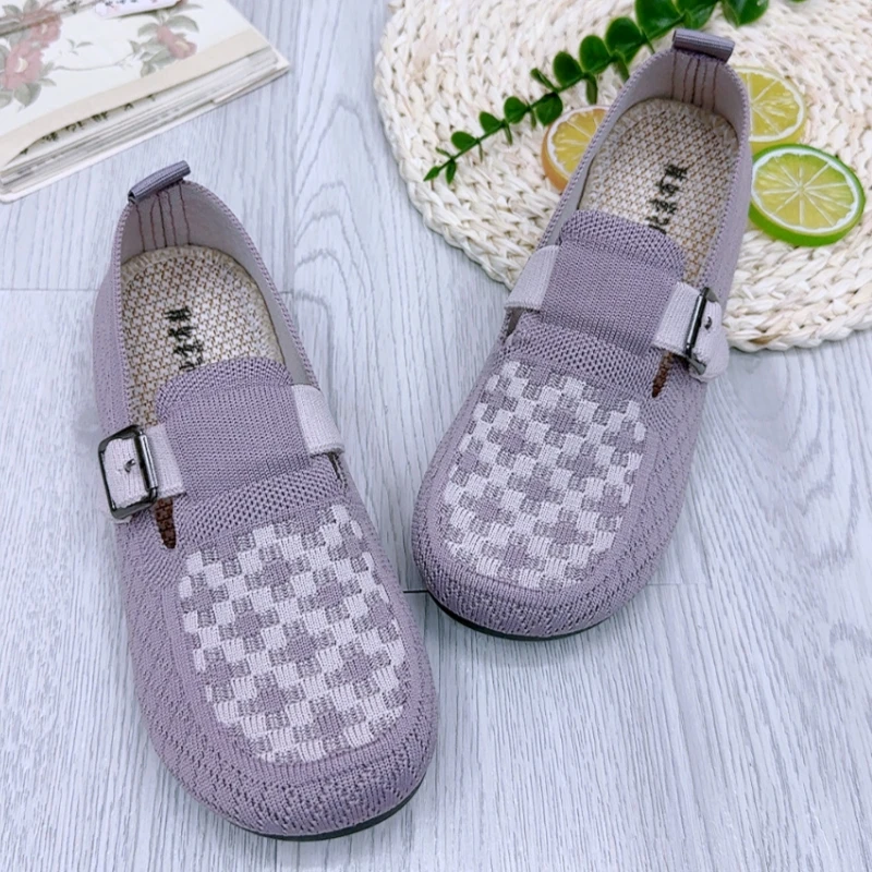 新中式老北京布鞋女2025新款飞织休闲鞋一脚蹬软底防滑舒适妈妈鞋