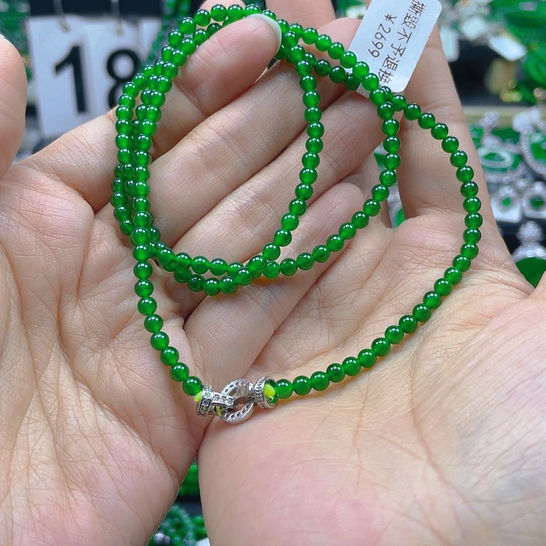 翡翠颈饰未镶嵌天然A货翡翠帝绿玻璃种卡3.8