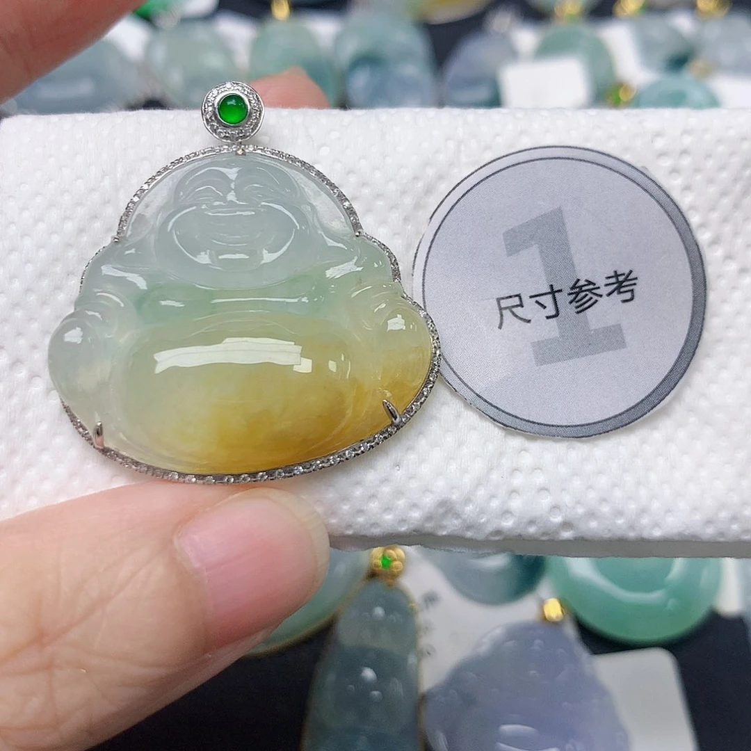 颈饰18K金镶嵌翡翠天然缅甸A货翡翠