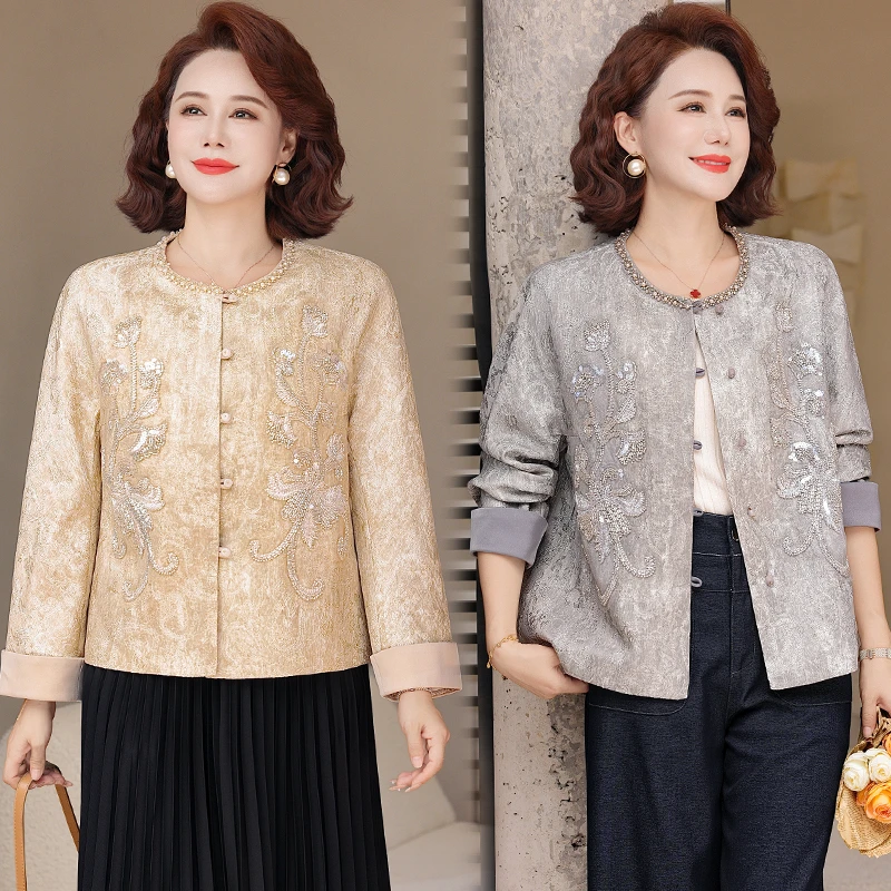 中年妈妈装秋装洋气小香风短款外套中老年女装春秋时尚开衫上衣女