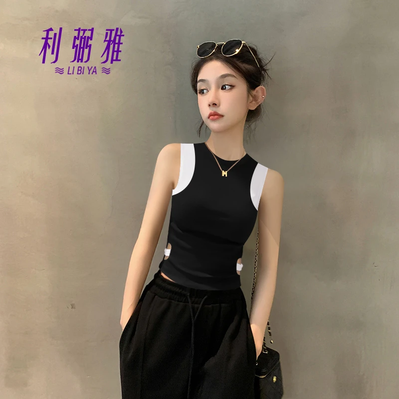 2025新款夏季黑色无袖背心吊带女拼接设计感小众针织薄款内搭上衣