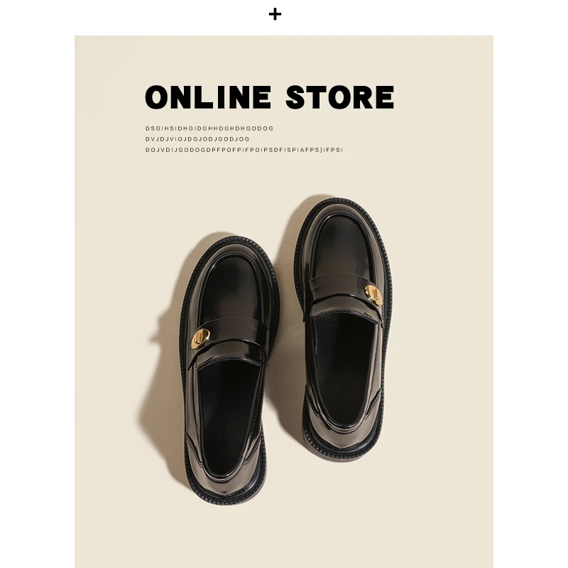 内增高6cm矮个子增高厚底小金币皮鞋2025新款漆皮英伦松糕单鞋女