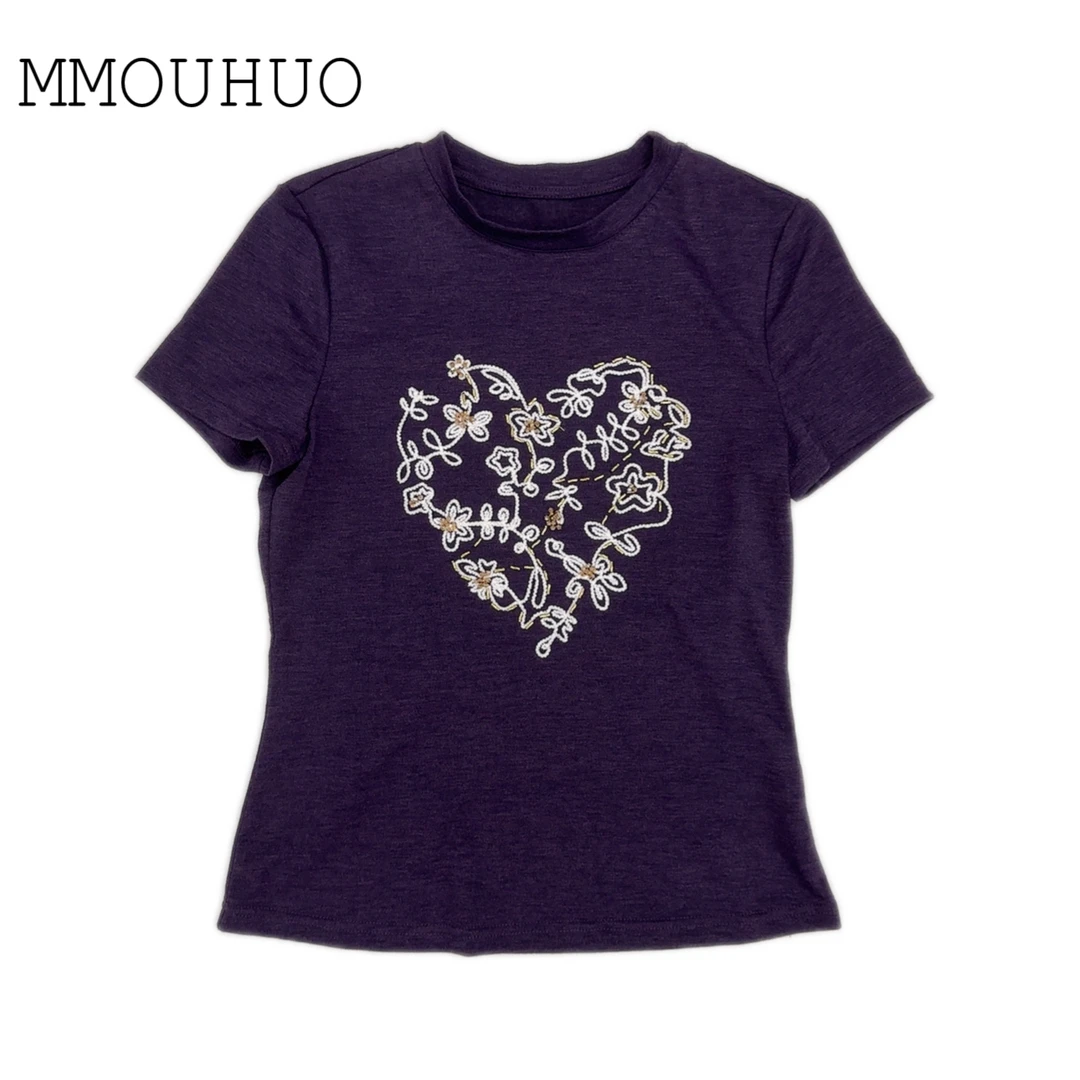 深圳MMOUHUO新款爱心镶钻绣花T恤