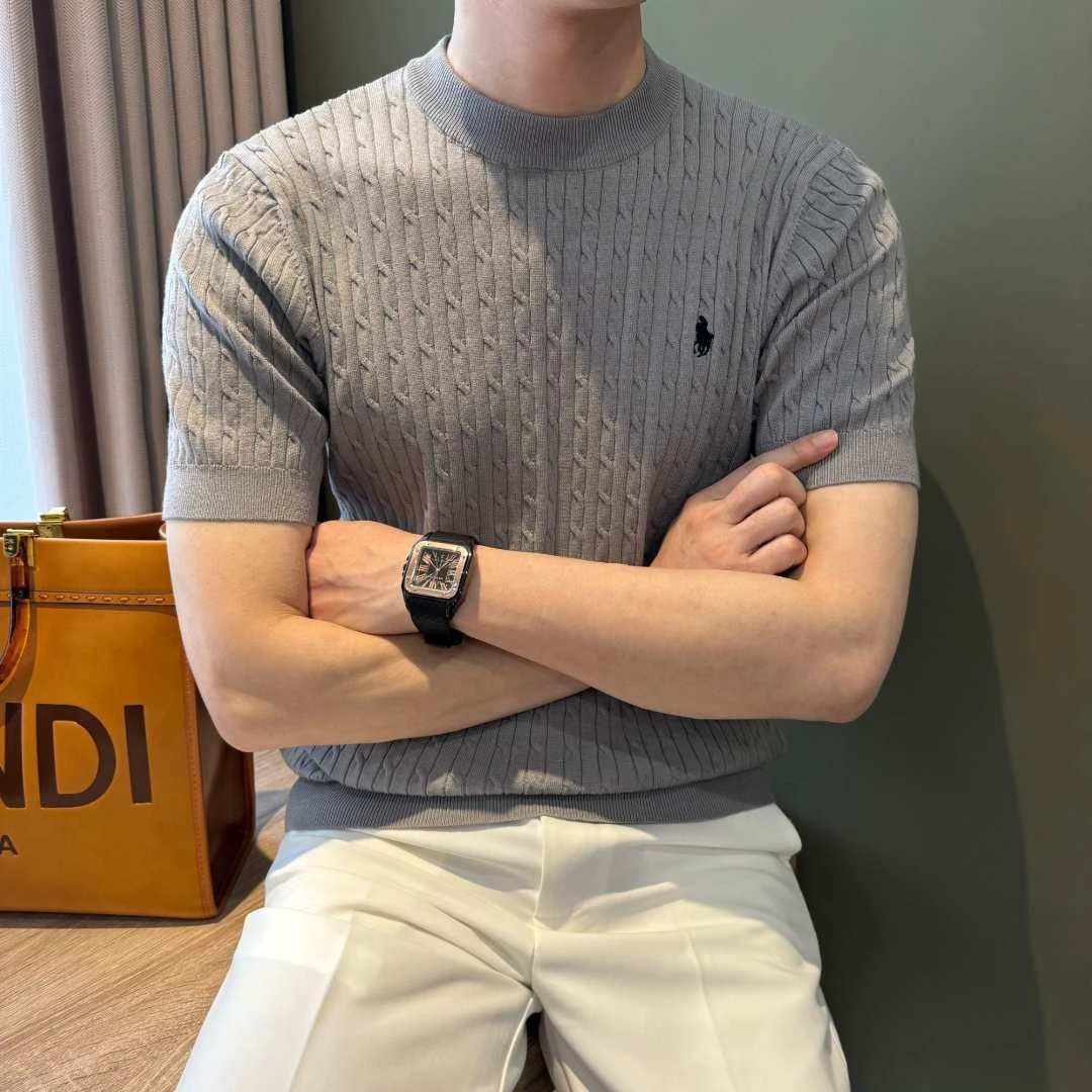 WUSHE物社【保罗小马刺】夏季男士冰丝短袖针织衫简约休闲纯色T恤男