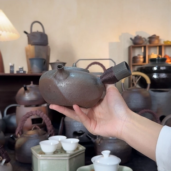 紫金陶老岩泥柴烧小侧把