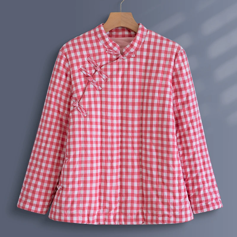 女棉花中式盘扣手工棉袄 复古中国风棉衣女士斜襟拜年服冬季