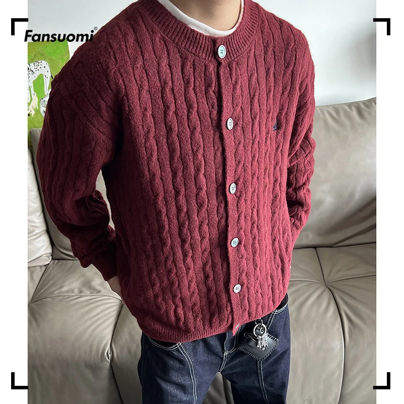 范索米秋冬开衫毛衣针织衫男女休闲纯色长袖百搭宽松时尚复古上衣