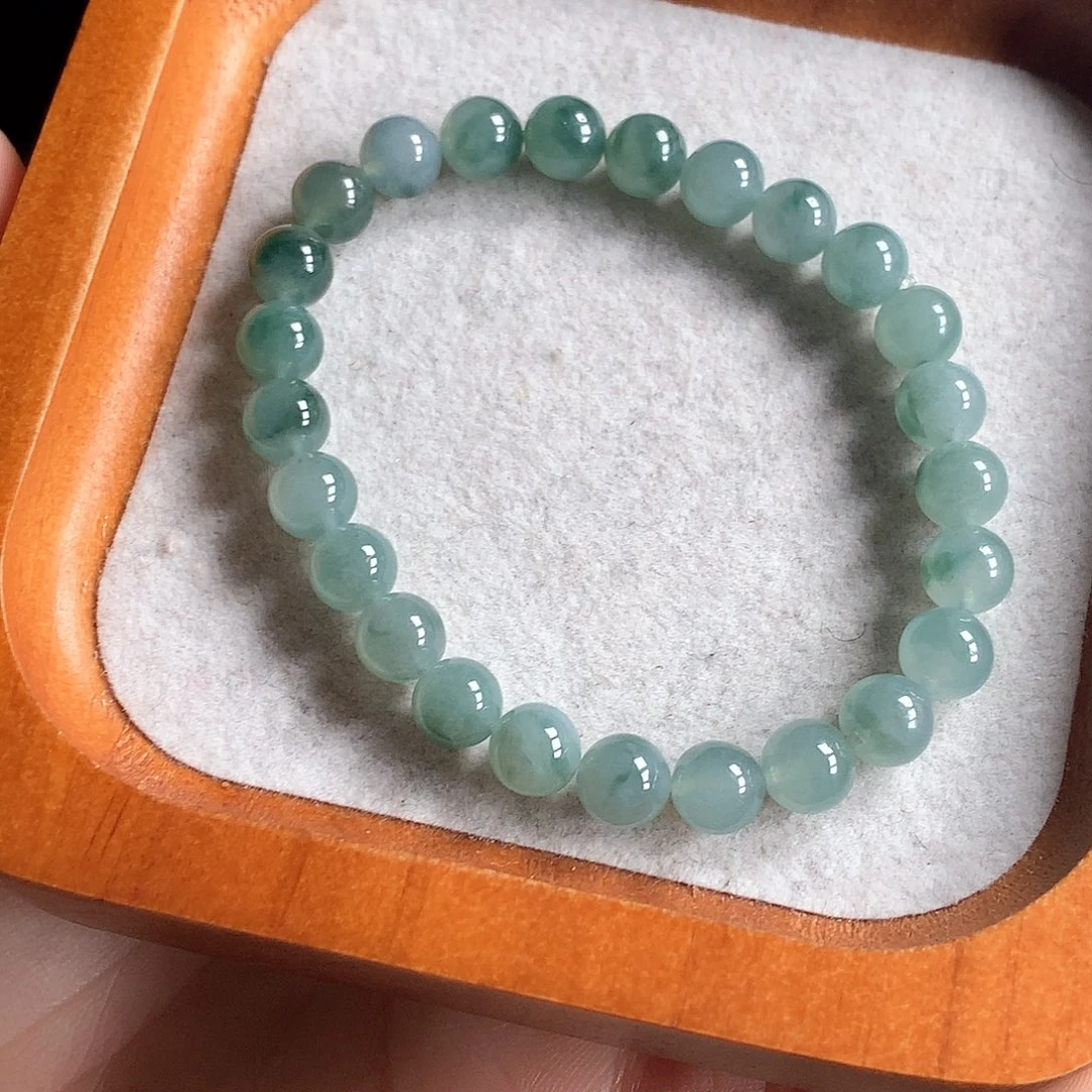 翡翠未镶嵌手串飘花7.0