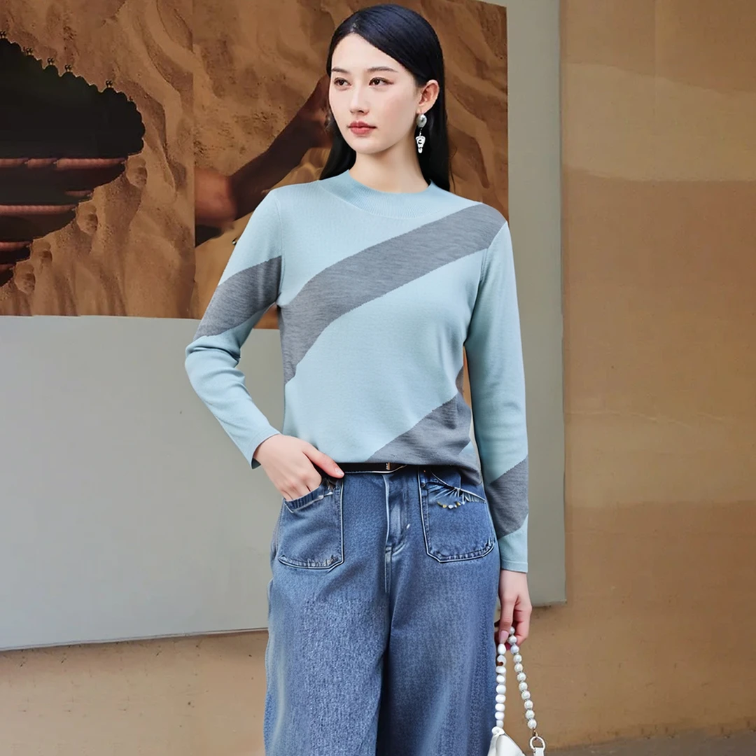 50409【莉格系列】圆领撞色毛衣针织衫H51X001