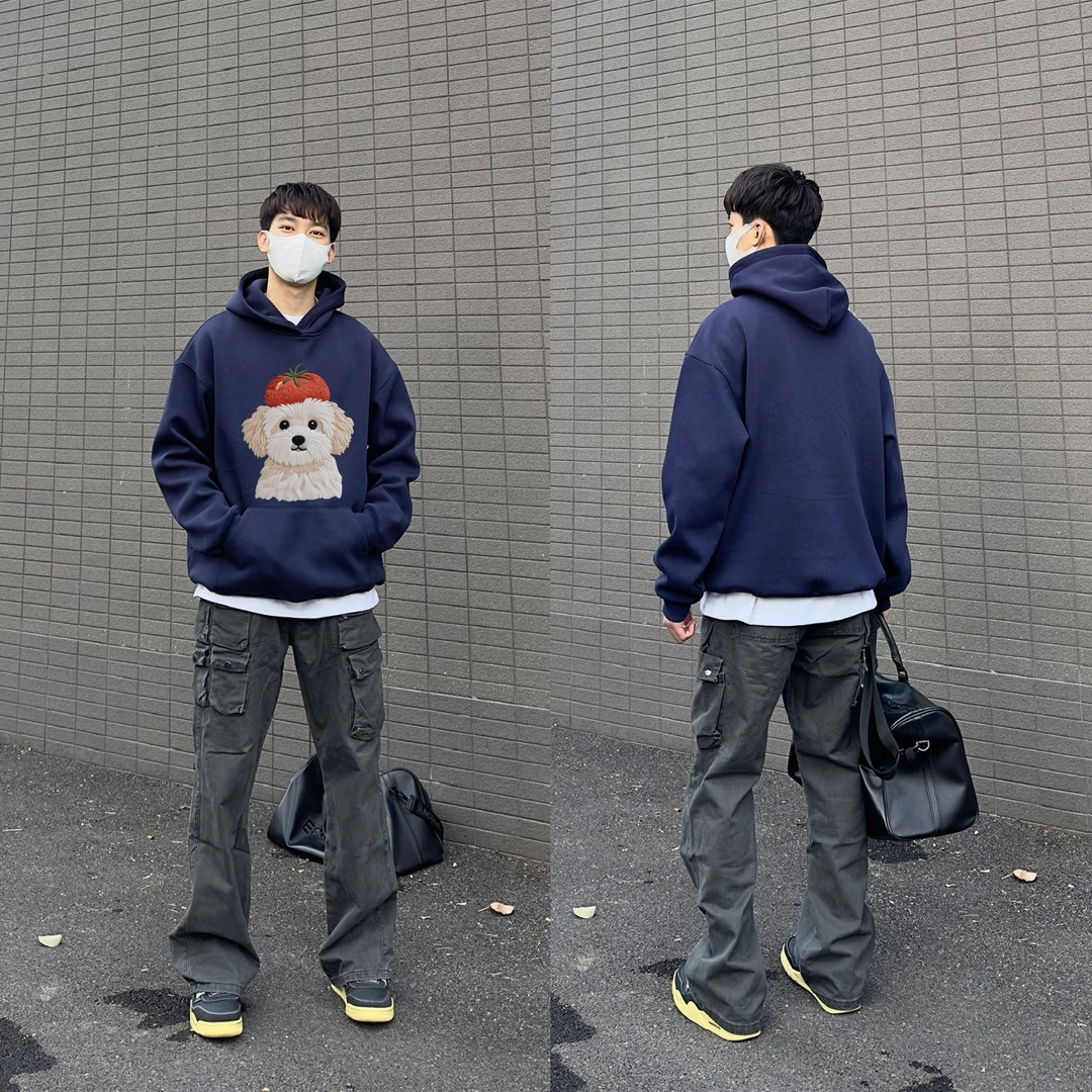 WASSUP HSUBE休闲秋冬宽松卫衣狗狗番茄情侣百搭印花长袖上衣美式