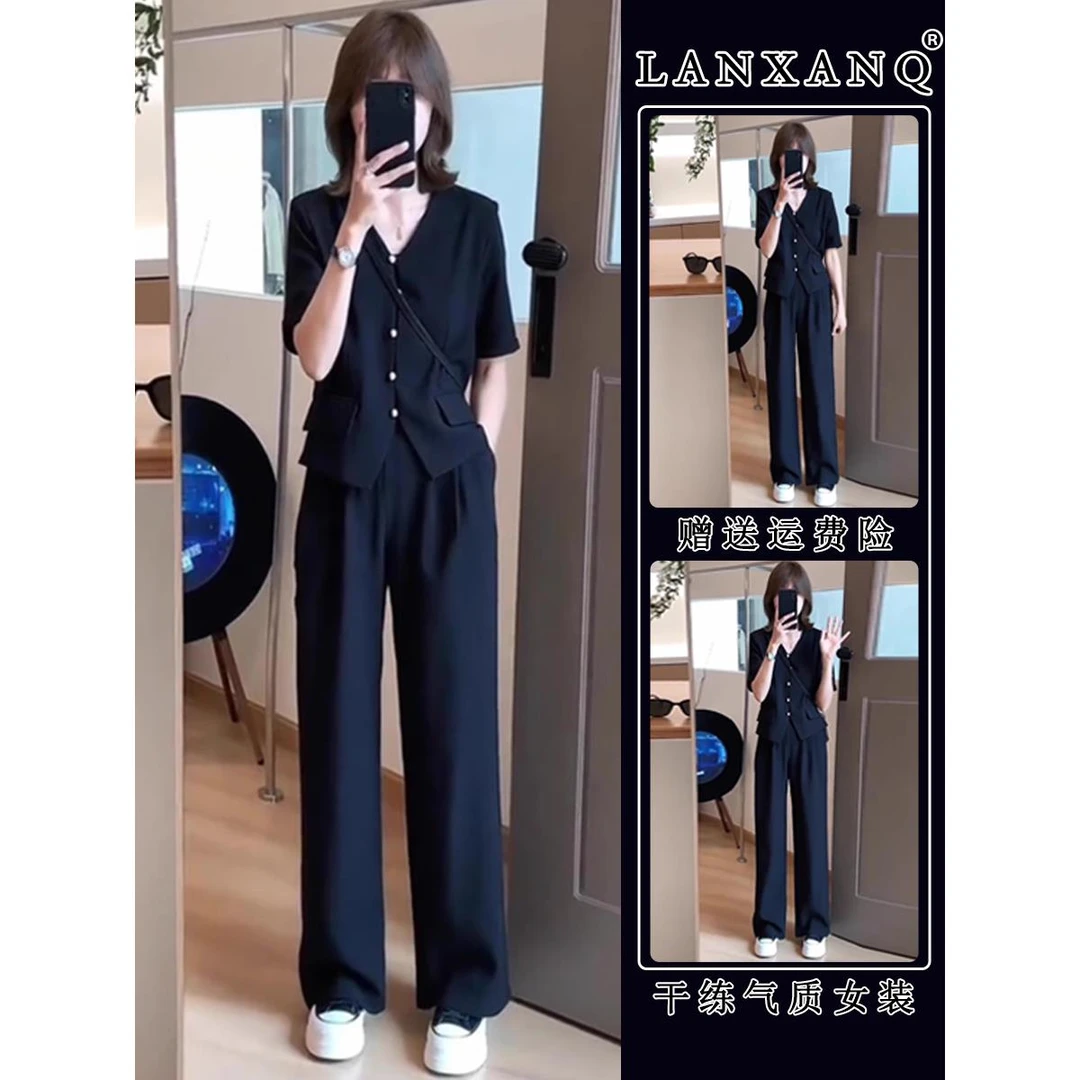 夏装搭配一整套微胖mm大码显瘦遮肉套装小香风职业上衣裤子两件套