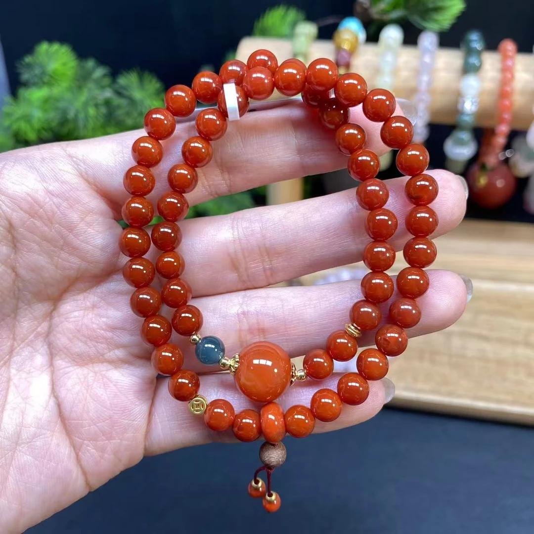 【南红6m双圈手串】A921搭配翡翠南红大顶珠路路通复古国风简约