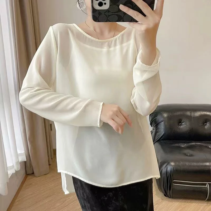 上衣女夏不规则薄款背面开叉长袖T恤防晒罩衫2418