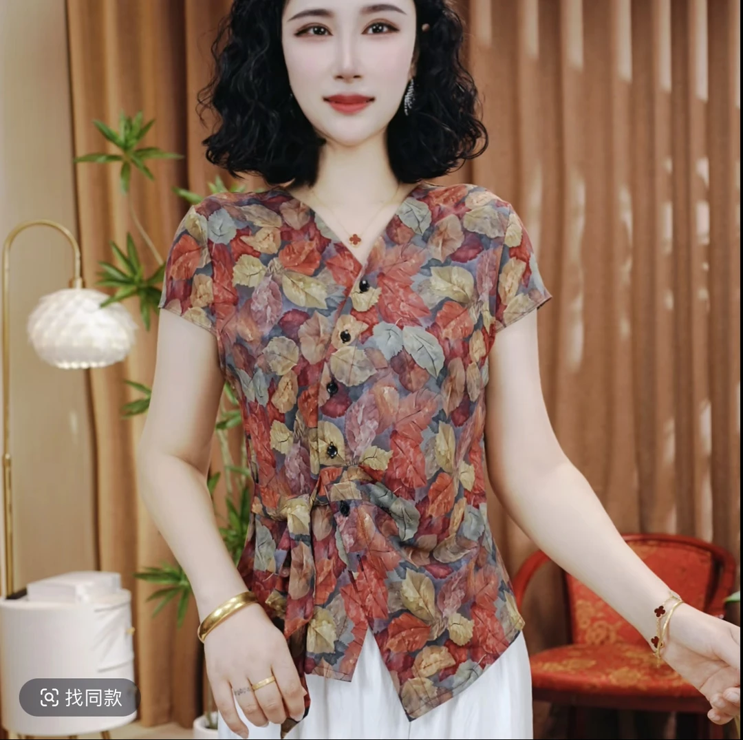 2025夏季新款休闲洋气短袖气质百搭V领显瘦上衣小衫 910