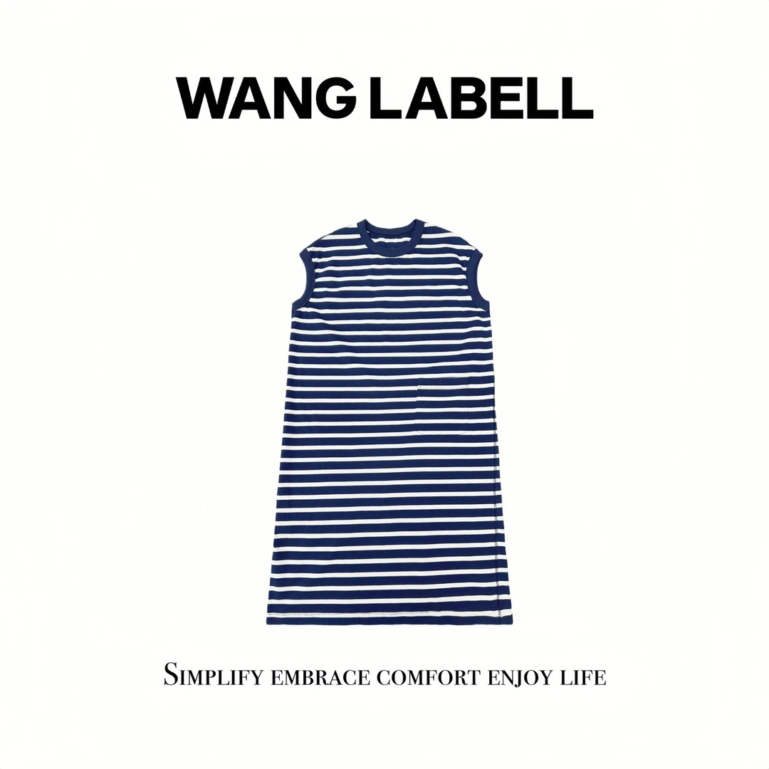【王斌家】 |  海风条纹连衣裙  休闲显瘦无袖宽松圆领撞色