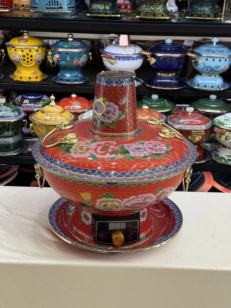 电加热36纯铜珐琅中式涮肉火锅