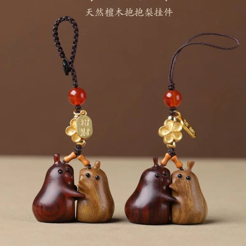 可爱ins檀木永不分梨钥匙扣挂件个性永不分梨绿檀木手机链
