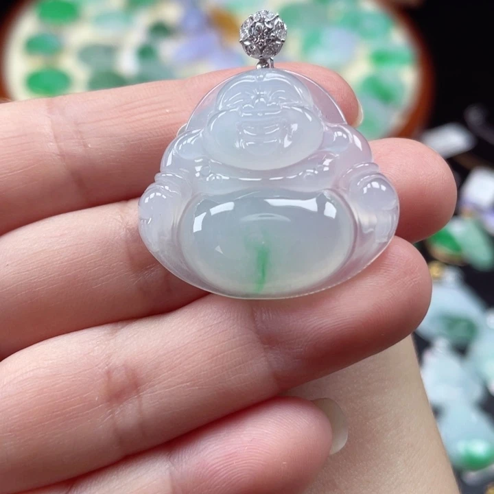颈饰18K金镶嵌翡翠佛