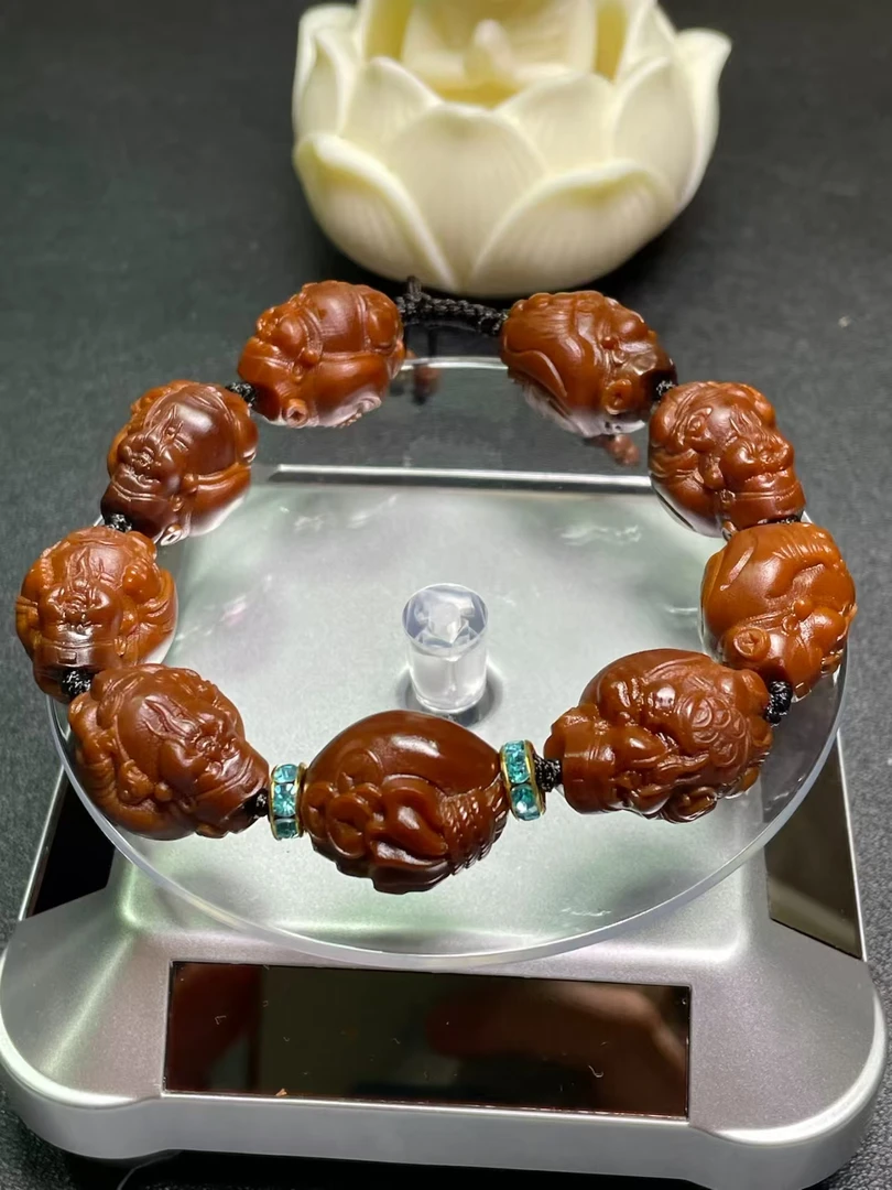 橄榄核雕刻--精品玉化财神手串