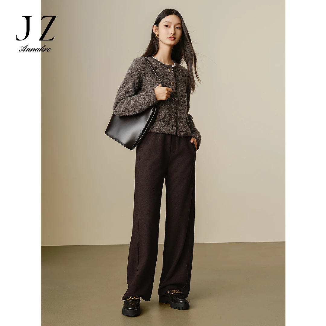 【安雅专属】玖姿安娜蔻JTED11026休闲简约厚实针织阔腿裤女冬
