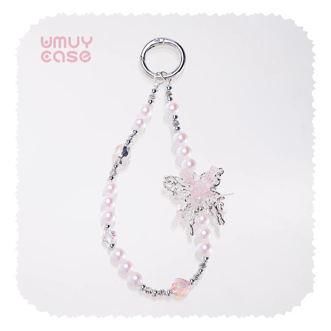 UMUYCASE有膜有样 新中式珍珠蝴蝶坠手机链条粉创意防丢短款女