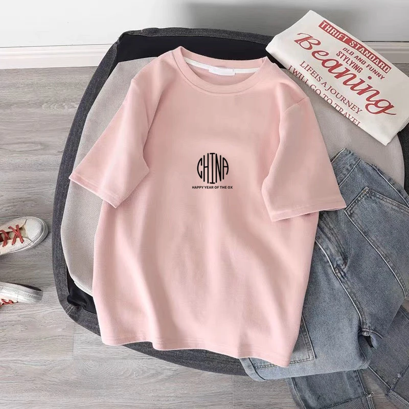 2025新款正肩简约磨毛短袖t恤女时尚百搭减龄显瘦粉色春夏季上衣