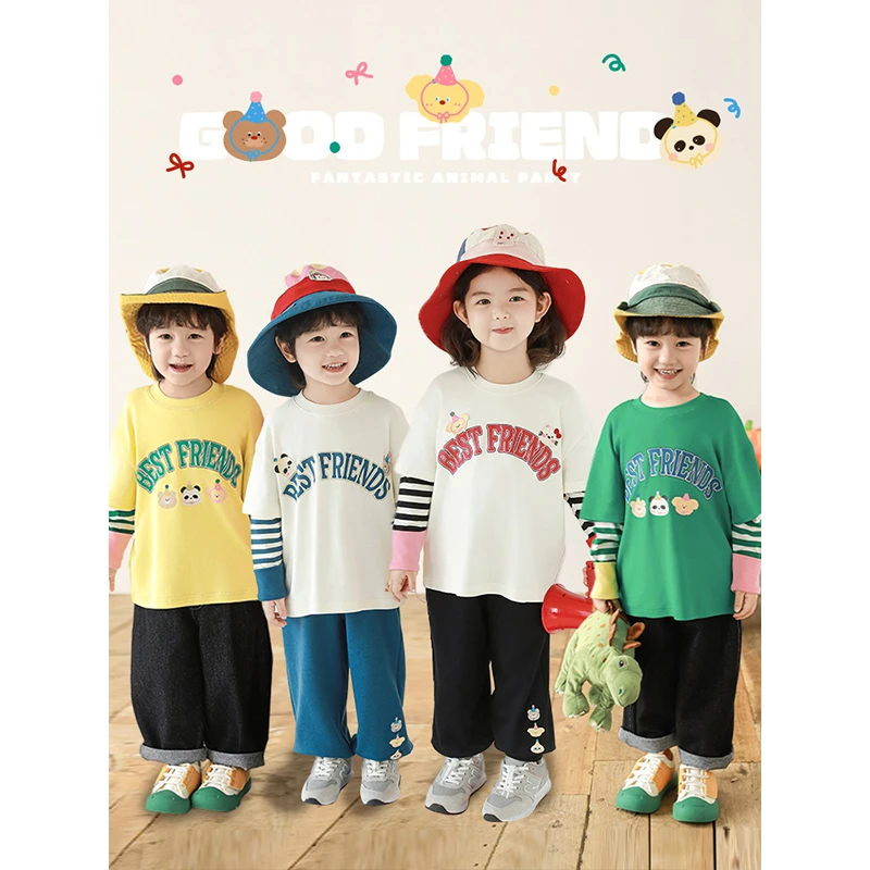 YOEHYAUL/幼悠春二波 男童美式街头风生日帽卡通假两件T恤 GN5131