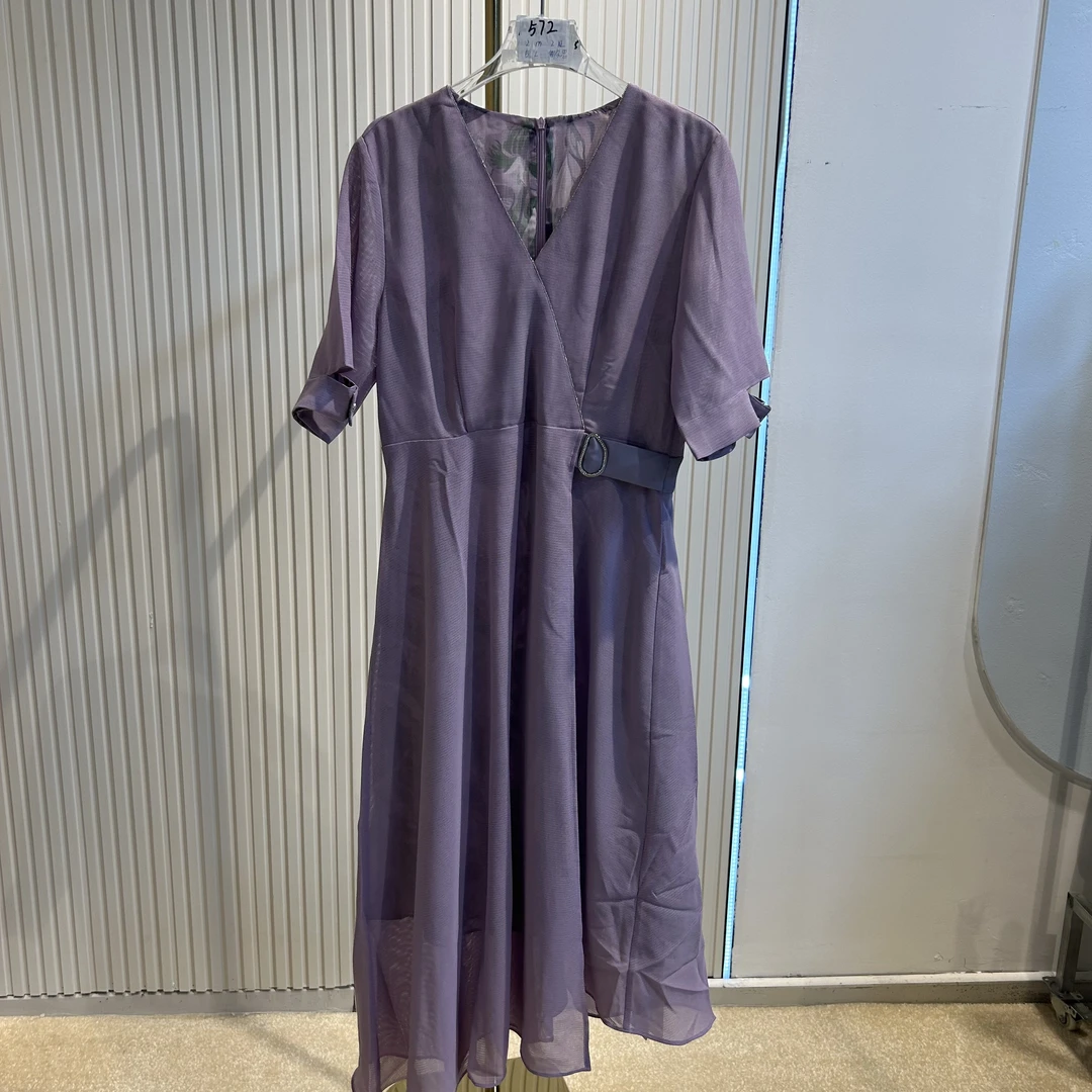 夏季印花春季拉链系带斜肩连衣裙中腰拼接A字裙简约通勤（A572）