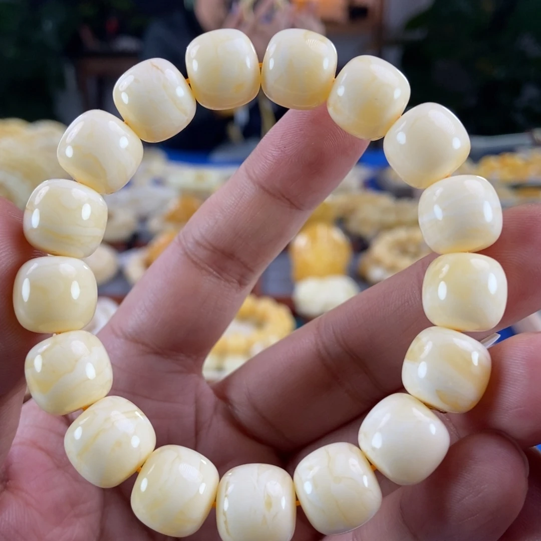 琥珀未镶嵌珠宝奇石13橘白蜡同料串23.03