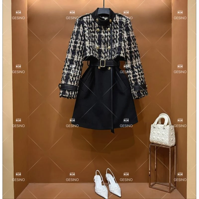 【小露】秋冬气质时尚收腰轻奢毛呢粗花呢格子女装格纹QD-2024863