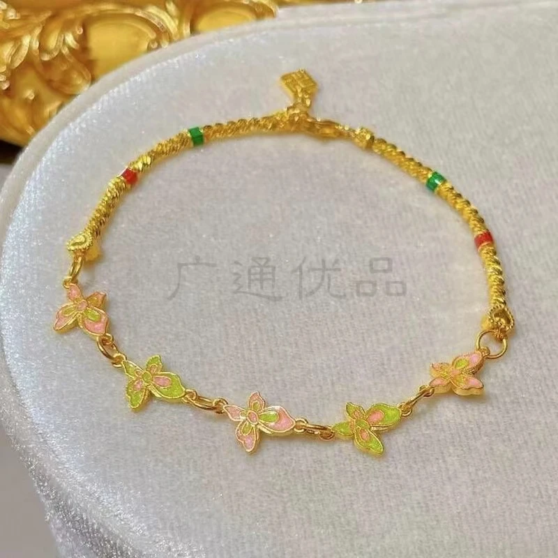 铜合金手链 小花蝴蝶爆闪车花珠手链女款轻奢小众时尚气质百搭