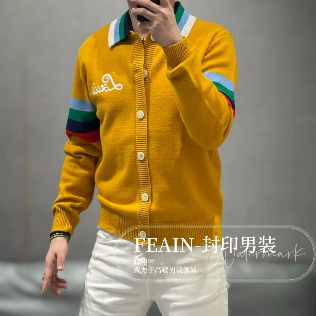 高端定制男士假门禁设计彩虹针织两粒扣可开XH728