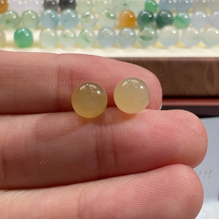 翡翠散珠天然缅甸翡翠A货一对