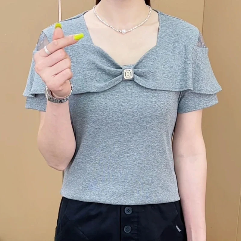 蝴蝶结T恤洋气显瘦复古风